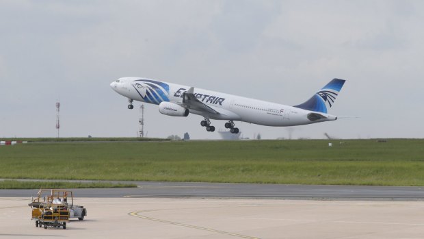 An EgyptAir plane takes off for Cairo from Charles de Gaulle Airport on Thursday.