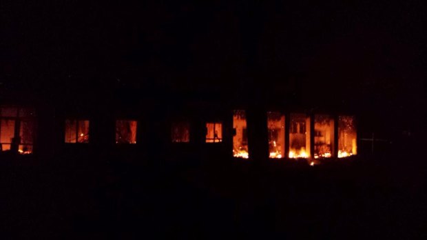 During: flames inside the MSF hospital's trauma centre in Kunduz.  