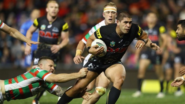 On the move: Chris Grevsmuhl in action for Penrith against his former club South Sydney.