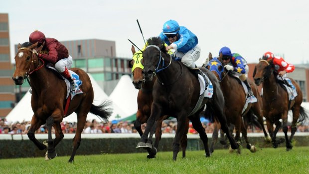 Ladies first: Fontein Ruby (right) holds off Crafty to win the Caulfield Classic on Saturday. 