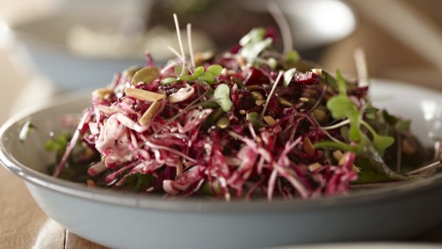 A salad in the Three Blue Ducks restaurant.