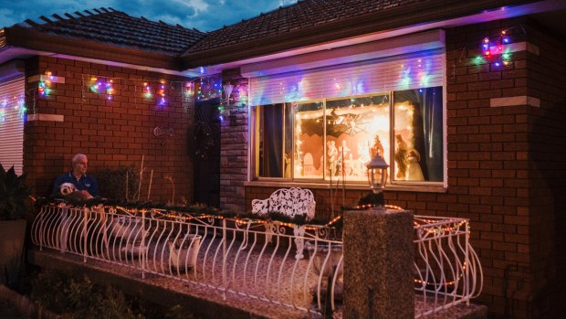  Dennis Romano at his house on Cumberland Rd, Greystanes, Western Sydney with his Christmas tree light display. Source: James Brickwood.