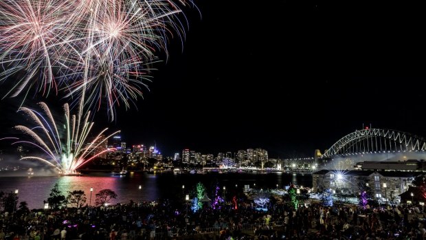 The fireworks seen from Barangaroo park.