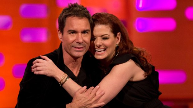 Eric McCormack and Debra Messing during filming of <I>The Graham Norton Show</I>.