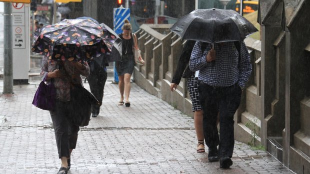 The Brisbane CBD copped a soaking when a storm hit south-east Queensland on Wednesday, November 30, 2016.