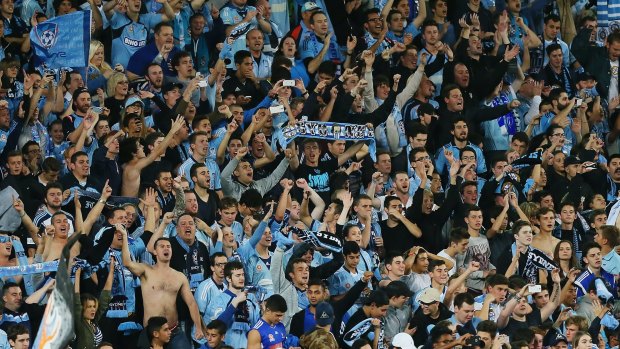 Sydney FC fans cheer their team on at Allianz Stadium on Saturday.