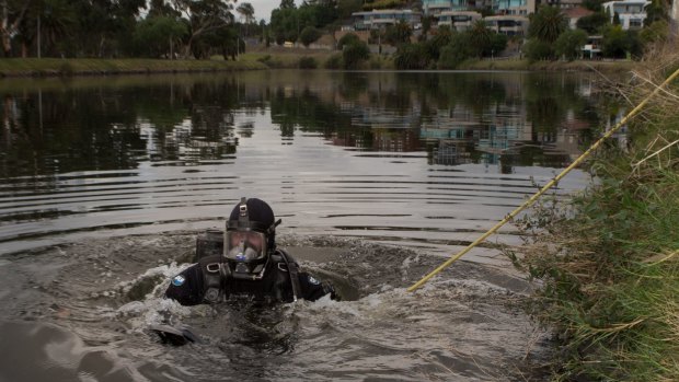 Police search and rescue divers scouring the Maribyrnong river in February. 


27th February 2015. Photo by Jason South