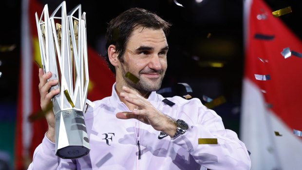 Roger Federer celebrates after defeating Rafael Nadal in the final of the Shanghai Masters.