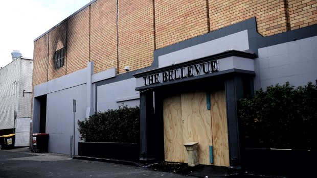 The rear entrance to The Bellevue function centre in Bankstown that was damaged by fire.