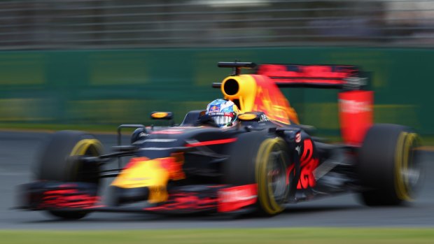 Ricciardo's Red Bull on the Albert park track 