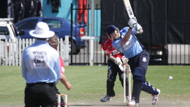 On the front foot: Shane Watson lashes out while playing for Sutherland against St George on the weekend.