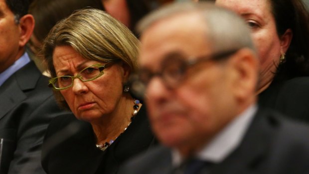 Under pressure: ICAC Commissioner Megan Latham listens to ICAC inspector David Levine give evidence at a NSW Parliamentary Inquiry in August.