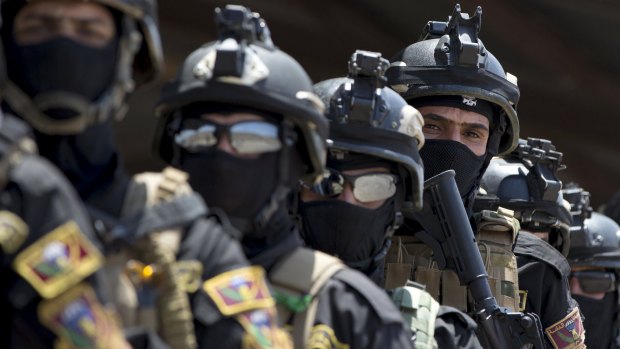 The Iraqi Counter Terrorism Service in training on Thursday.