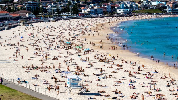 Crowds at Bondi Beach last weekend. Convincing Australians to holiday at home will be difficult once international borders open.