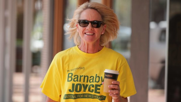 Former Nationals deputy leader Fiona Nash arrives at the campaign office for Barnaby Joyce to support his campaign for the New England by-election on Friday.