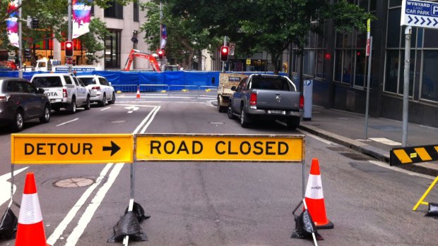 Margaret Street closed and George Street blocked off for light rail works.