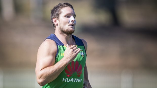 Canberra Raiders captain Jarrod Croker trains in the heat on Wednesday.