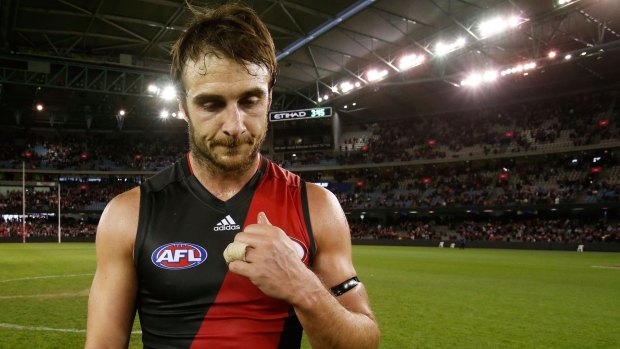 At a low ebb: Jobe Watson after the recent 110-point thrashing by St Kilda.
