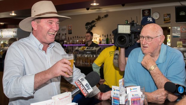 Barnaby Joyce back on the campaign trail following the High Court ruling.