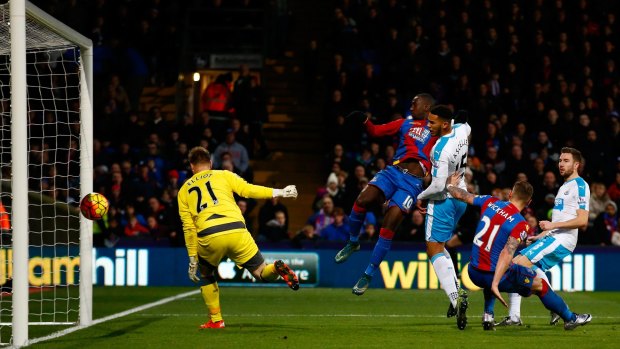 Rout: Yannick Bolasie scores his team's fourth goal during the Premier League match between Crystal Palace and Newcastle United.