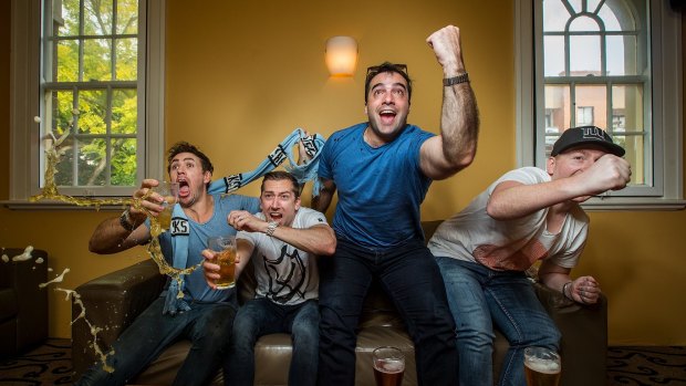 Friends (L-R) Matthew Walker, Keith Davis, Tony Kelso and Jack Osbourne take a punt on an NRL fantasy football league.