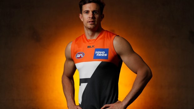 Perfect fit: New Giants recruit Brett Deledio poses in his new colours.