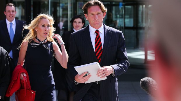 Essendon coach James Hird and wife Tania leave the Federal Court in Melbourne on Monday.
