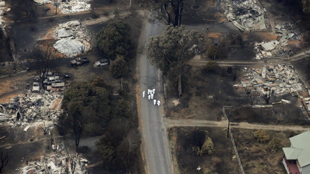 An aerial shot of the devastation in Marysville two days after Black Saturday.