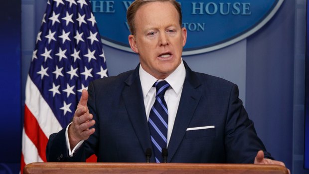 Sean Spicer, the White House press secretary, during the briefing on Friday.