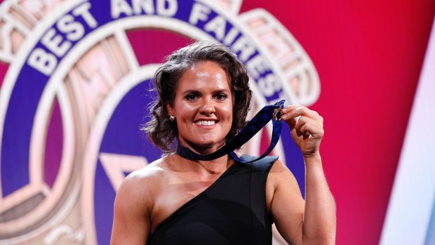 The proud winner of the 2018 AFLW Best and Fairest award, at the AFLW Best and Fairest Awards in March last year.