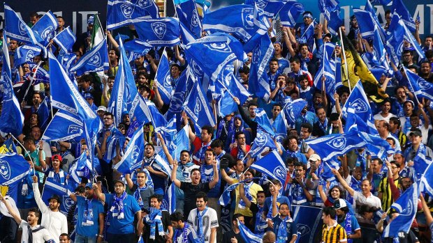 The Al-Hilal fans filled the southern end of Pirtek Stadium on Saturday night.