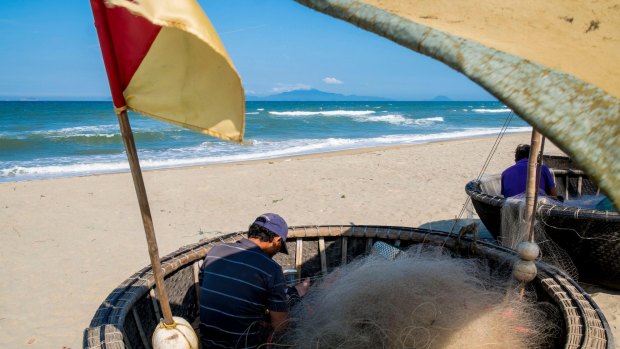 Basket boats on Hoi An's An Bang beach.