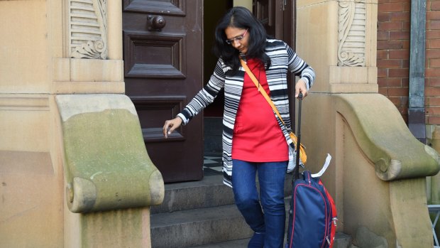 Manisha Patel's older sister, Viral Patel, leaves the Supreme Court. Manisha Patel has been found guilty of the murder of Purvi Joshi and is awaiting sentencing.