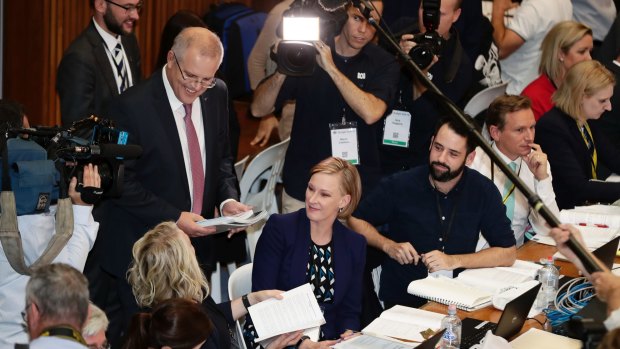 Sales with Treasurer Scott Morrison at the 2018 Budget announcement in May.