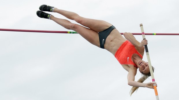 Alana Boyd competes in the pole vault at the Melbourne World Challenge athletics meet on Saturday.