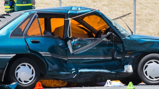 The scene of a fatal crash on the corner of Yamba Drive and Dookie Street, Farrer. 