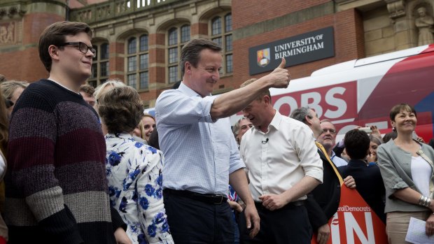 British Prime Minister David Cameron at a 'Remain' rally in Birmingham on Wednesday. 