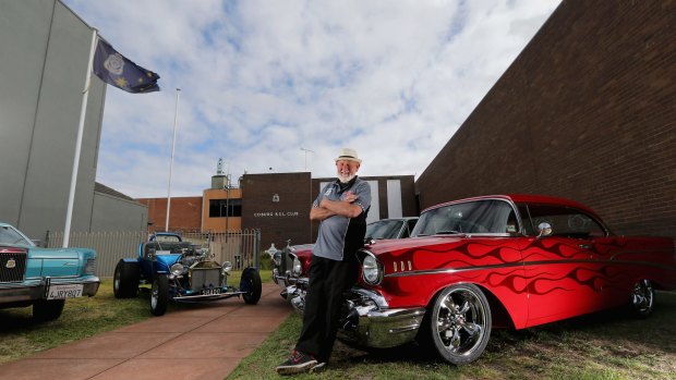 Classic car owner Jimmy Walton poses with his 57 Chevy sports coup at the Coburg RSL.