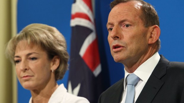 Minister Assisting the Prime Minister for Women, Michaelia Cash, and Prime Minister Tony Abbott in Melbourne on Wednesday.