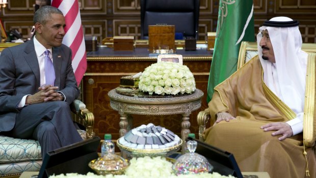 President Barack Obama and Saudi Arabia's King Salman at the Erga Palace in Riyadh.