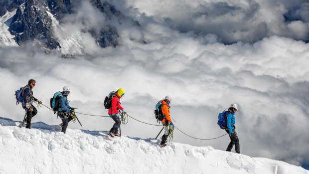 Group of climbers on the slopes Mont Blanc, Chamonix, France.