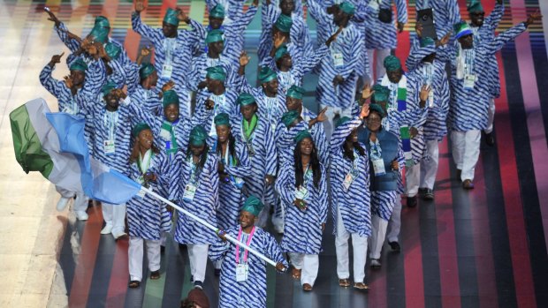 Sierra Leone's team march at the opening ceremony in Glasgow.