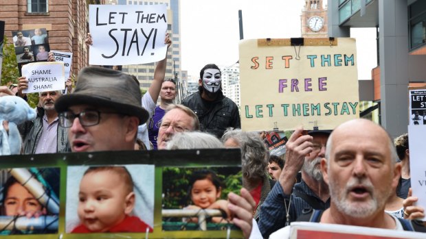 Protesters rallied against the detention of children on Nauru in Sydney on Thursday. 