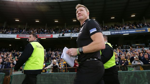 Keep walking: Nathan Buckley after Sunday's match,