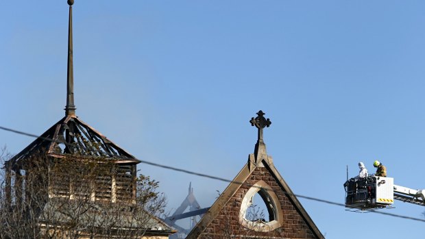 The burnt-out remains of St James Church in Brighton, Victoria, in March.