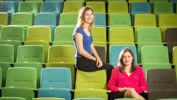 Dr Lavinia Codd (right) with her daughter Zoe McDonald at the Queensland Brain Institute.