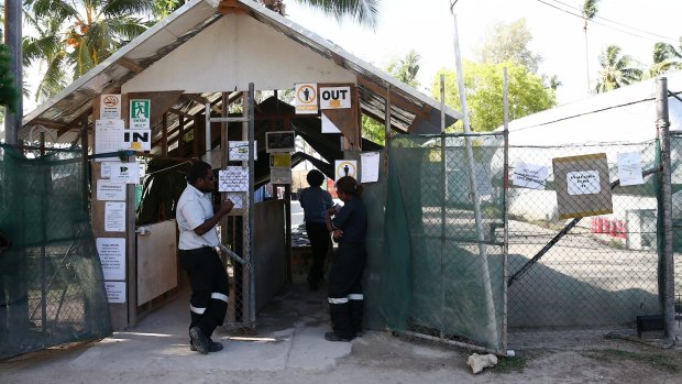 The front entrance of the asylum seeker detention centre on Manus Island.
