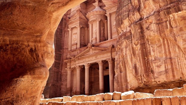 Al Khazneh, also known as the Treasury, in the ancient city of Petra, Jordan.