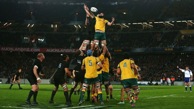 Up high: Scott Fardy competes at the lineout against Kieran Read.