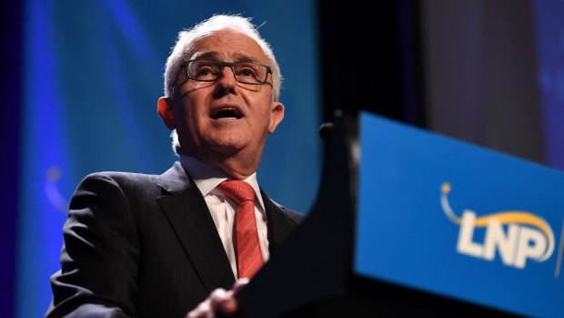 Australian Prime Minister Malcolm Turnbull speaks at the LNP state conference in Brisbane on Saturday.